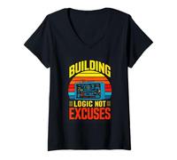 Women's Building Logic Not Excuses Coding Engineer Retro V-Neck T-Shirt