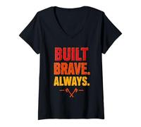 Womens Built Brave Always Firefighter Heroic Fireman Fire Dept V-Neck T-Shirt