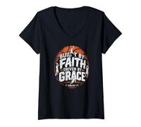 Women's Built By Faith Driven By Grace 2 Timothy 1 7 Hoops V-Neck T-Shirt