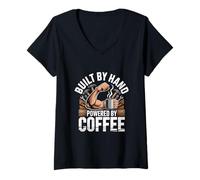 Women's Built By Hand Powered By Coffee Carpenter V-Neck T-Shirt