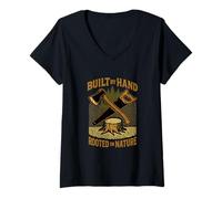 Womens Built by Hand Rooted in Nature Log Furniture Builder V-Neck T-Shirt
