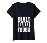 Women's Built Dad Tough Bold Distressed Proud Confident Fathers Day V-Neck T-Shirt