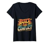Womens Built for Conflict Sarcastic Attitude Tension |- V-Neck T-Shirt