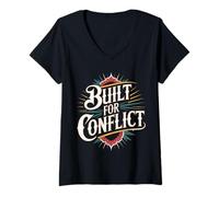 Womens Built for Conflict Sarcastic Attitude Tension |- V-Neck T-Shirt