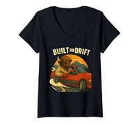 Womens Built for Drift Buffalo Racing Driver Vintage Art V-Neck T-Shirt