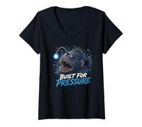Women's Built for Pressure Angler Fish Deep Sea Graphic V-Neck T-Shirt
