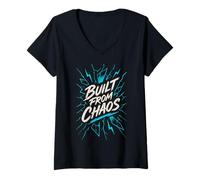 Womens BUILT FROM CHAOS cool organised chaos design V-Neck T-Shirt