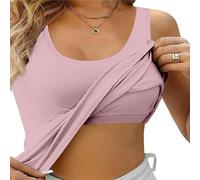 Women's Built-in Bra - Tank Top Round Neck Sleeveless Vest Large Size Casual Solid Colour Tank Top for Jogging Bodybuilding Fitness Gym Daily