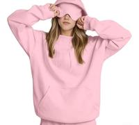Women's Built-in Eye Mask Hoodie Solid Color Loose Fit Long Sleeve Pullover Sweatshirt for Daily Home Club Vacation Holiday Wear(M Pink)