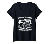 Women's Built in The Garage Tested in The Mud Lifted Truck Gift V-Neck T-Shirt