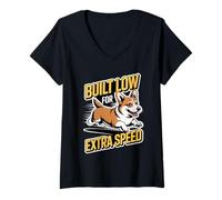 Womens Built Low for Extra Speed - Cardigan Welsh Corgi Running V-Neck T-Shirt
