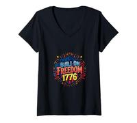 Women's Built on Freedom 1776 Patriotic Heritage Design V-Neck T-Shirt