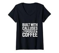 Women's Built with Calluses Powered By Coffee Tradesman V-Neck T-Shirt