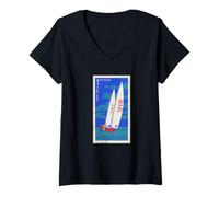 Womens Bulgaria Sailing Post Stamp SOVI8 Vintage Propaganda V-Neck T-Shirt