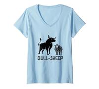 Womens Bull and Sheep Funny Animal Humor Statement Dad Joke Pun V-Neck T-Shirt