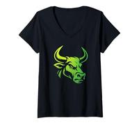 Womens Bull Head Graffiti Animal Street Art Design V-Neck T-Shirt