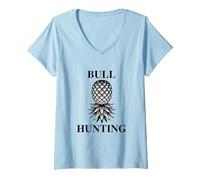 Womens Bull Hunting Swinger Lifestyle Naughty Adult Humor Graphic V-Neck T-Shirt