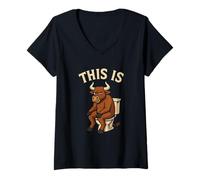 Womens Bull is Sitting On A Toilet Funny Cow Toilet Humor Bullsht V-Neck T-Shirt
