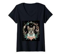 Womens Bulldog Magical Nighttime Slumber Puppy Loyal Dog V-Neck T-Shirt