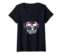 Women's Bulldog with Cool Sunglasses V-Neck T-Shirt