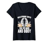 Womens Bulletproof Coffee Fuel The Mind and Body Motivation V-Neck T-Shirt