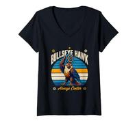 Women's Bullseye Hawk Always Center Retro Archery V-Neck T-Shirt