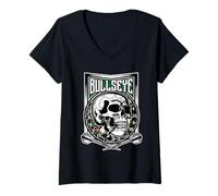 Women's Bullseye Skull Funny Target Dartboard Arrow Dart Darts V-Neck T-Shirt