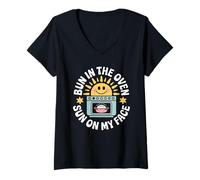 Womens Bun In The Oven Sun On My Face Summer Pregnancy V-Neck T-Shirt