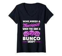 Womens Bunco Player Accessories - Who Needs Therapist Bunco Group V-Neck T-Shirt