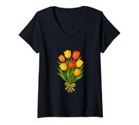 Womens Bundle of Spring Tulips Floral Nature Easter Garden Life V-Neck T-Shirt