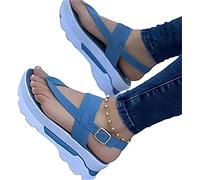 Women's Bunion Corrector Sandals Big Toe Correction PU Leather Shoes Comfy Casual Flat Sole Big Toe Correction Sandal for Summer Walking Beach Sandals,Blue,US4.5/EU35