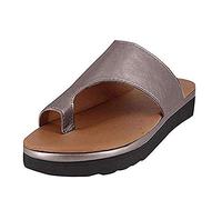 Womens Bunion Corrector Shoes Peep Toe Wedge Sandals Summer Orthotic Flip Flops Open Toe Beach Travel Casual Shoes Khaki 4.5 UK
