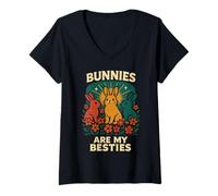 Womens Bunnies are My Besties Bunny Lovers Pet V-Neck T-Shirt