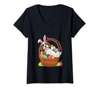 Women's Bunnies are Overrated Easter Bunny Cockapoo in Eggs Basket V-Neck T-Shirt