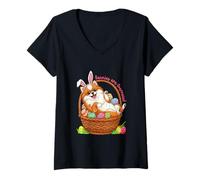 Women's Bunnies are Overrated Easter Bunny Pomeranian in Eggs Basket V-Neck T-Shirt