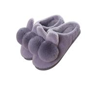Women's Bunny Fuzzy Slippers Cute Thick, Anti-slip, Three-dimensional Plush Warm Household Use Shoes(Gray,7-7.5)