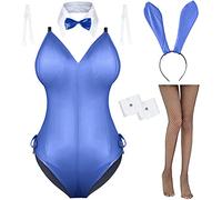 Womens Bunny Girl Sakurajima Mai Cosplay Costume One Piece Bodysuit Stockings Set - blue - Large