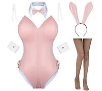 Womens Bunny Girl Sakurajima Mai Cosplay Costume One Piece Bodysuit Stockings Set - pink - XL