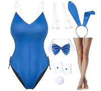 Womens Bunny Girl Suit Anime Role Costume Senpai Cosplay Bodysuit One Piece Stockings Set(Blue Plus Size 4XL