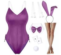 Womens Bunny Girl Suit Anime Role Costume Senpai Cosplay Bodysuit One Piece Stockings Set（Purple Plus Size 4XL