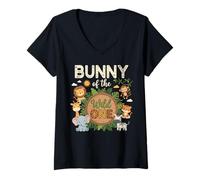 Women's Bunny of The Wild One Safari First Birthday V-Neck T-Shirt
