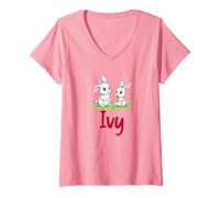 Womens Bunny Rabbits Personalised for Ivy - Family Fun Love V-Neck T-Shirt