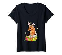 Women's Bunny Seahorse Leopard Bow Tie Hunting Eggs Basket Coffee V-Neck T-Shirt