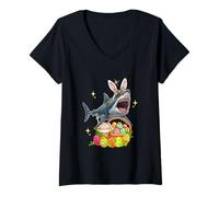Women's Bunny Shark Leopard Bow Tie Hunting Eggs Basket Coffee V-Neck T-Shirt