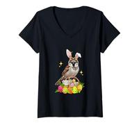 Women's Bunny Sparrow Leopard Bow Tie Hunting Eggs Basket Coffee V-Neck T-Shirt