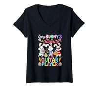 Women's Bunny's Favorite Guitar Player Instrument Easter Bunnies V-Neck T-Shirt