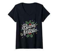 Womens Buon Natale Italian Family Christmas 2024 V-Neck T-Shirt