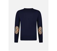 Women's Burberry 'Bempton' Embroidery Check Elbow Wool Jumper Navy
