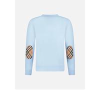 Women's Burberry 'Bempton' Embroidery Check Elbow Wool Jumper Pale Blue