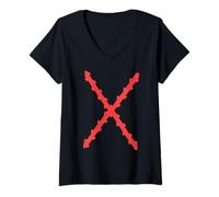 Womens Burgundy Cross, Saint Andrew Cross V-Neck T-Shirt